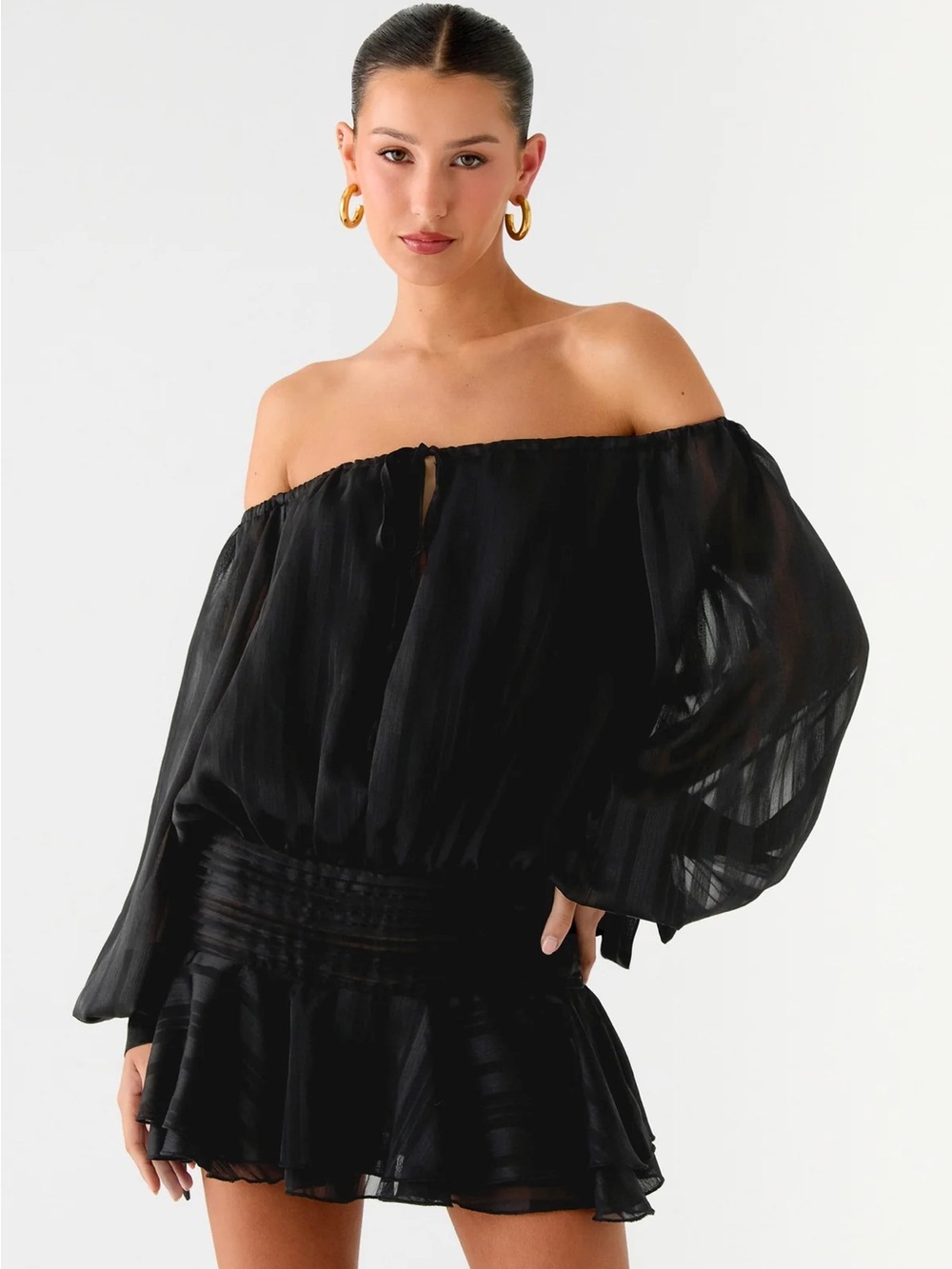 Peppermayo Black Off-Shoulder Sheer Top / Dress